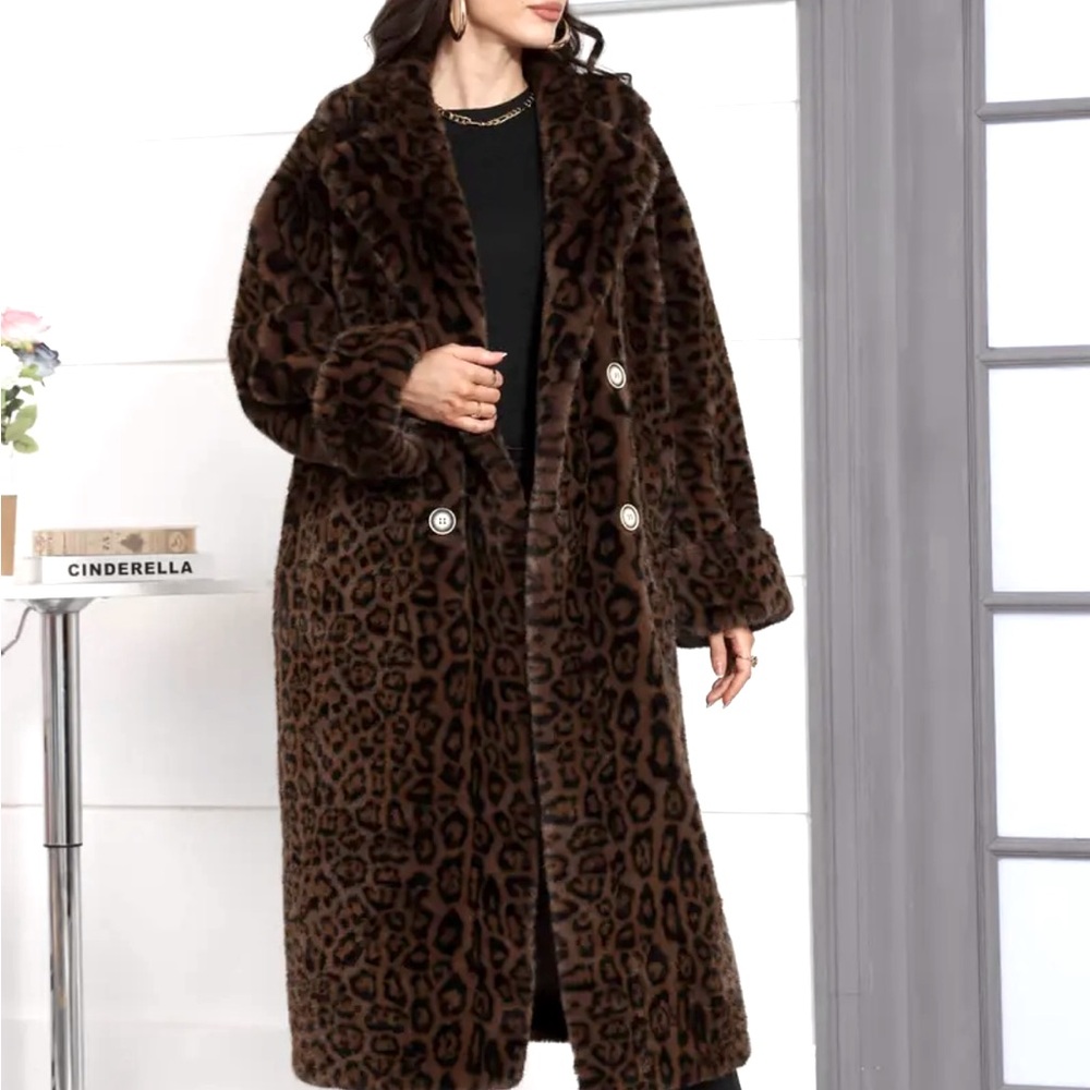 Leopard Print Faux Fur Coat